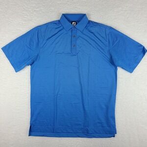 Foot Joy Polo Shirt Mens Large Blue Striped Performance FJ Golf Short Sleeve